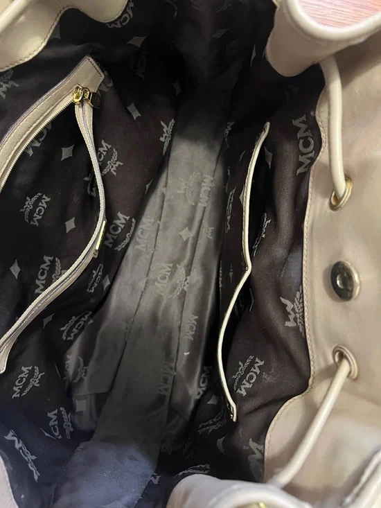 MCM Beige Logo Drawstring Tote with Gold Hardware - Picture 13 of 13